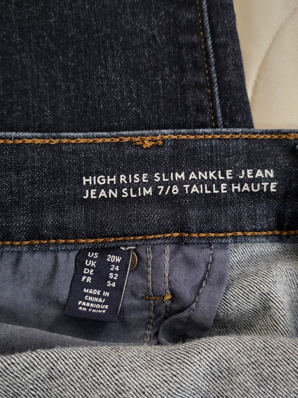 Lands' End High-Rise Slim Ankle Jeans - Dark Indigo with Contrast Stitching